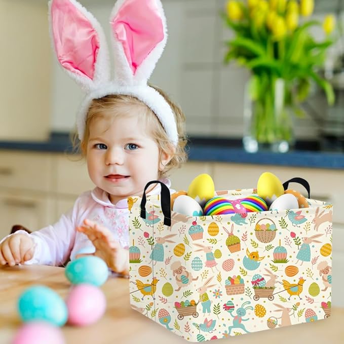 Rectangular Cute Easter basket,Easter basket empty,Storage Basket for baby Bedroom,Toy Gift Organizerm,Kids Storage Bin,Gift baskets,Easters Home Decor(Cute Easter eggs)