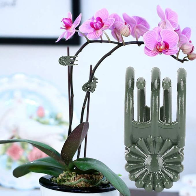 100 Pcs Stem Clip, Chrysanthemum Shape Plant Clips Flower Stems Fixing Support Orchid Clips for Courtyard Greenhouse Planting(There is a Thimble of)