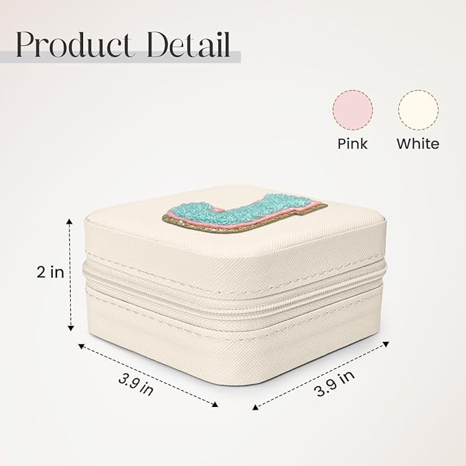 SANDJEST Personalized Jewelry Box, White Travel Jewelry Box with Initial J, Small Monogrammed Jewelry Case Organizer for Girls Women Teen Kids, Mini Travel Essentials Gifts for Birthday Christmas