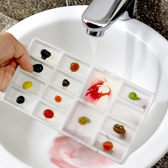 Travel Watercolor Palette,Portable Ceramic Palette with 14 Well,Metal Paint Box with Porcelain Palette(Blak Box)