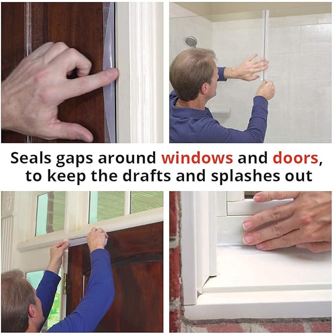 Alien Draft Seal Transparent Silicone Seal Strip Anti-Draft Adhesive and Flexible Flap to Seal Gaps Around Doors Showers and Windows Weather Stripping Insulator Tape As Seen On TV Set of 2 (6 Rolls)