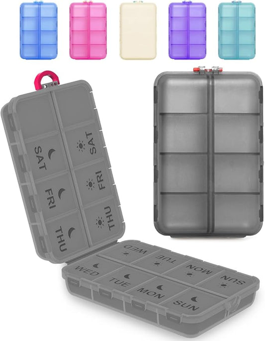 Pill Organizer Medicine Organizer Travel Essentials - Weekly Medicine Dispenser with Etched Labels, 7 Day AM PM Dispenser, Travel Pill Box, Foldable Medicine Case