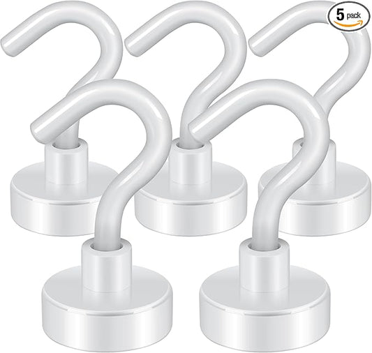 Neosmuk Magnetic Hooks, Cruise Ship Essentials, 30lb+ Heavy Duty Magnetic Hooks for Cruise Cabins, Refrigerator, Grill, Hanging, and Travel | Extra Strong Must-Have Magnet Hook, White, 5 Pack