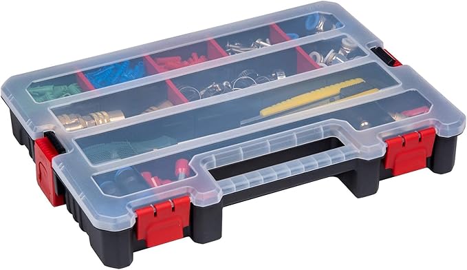 Small Parts Organizer Box – Stackable Hardware Storage Case with 20 Compartments & 12 Dividers – Heavy-Duty Nylon Screw, Drill Bit, Nut & Bolt Organizer for Garage, Toolbox, Workshop