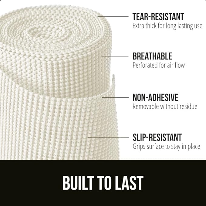 GORILLA GRIP powerGRIP Drawer Shelf and Cabinet Liner, Thick Strong Hold, Non-Adhesive Liners Protect Kitchen Cabinets and Cupboard, Bathroom Drawers, Easy Install, Breathable Mat, 24" x20' Snow White