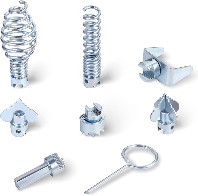 16mm Drain Cleaner Combination Cutter Head Set is drain auger drill attachment & drain snake drill attachment，Relioky 8pcs drain cleaning drum machine tool set for pipe drain cleaner machine,silver