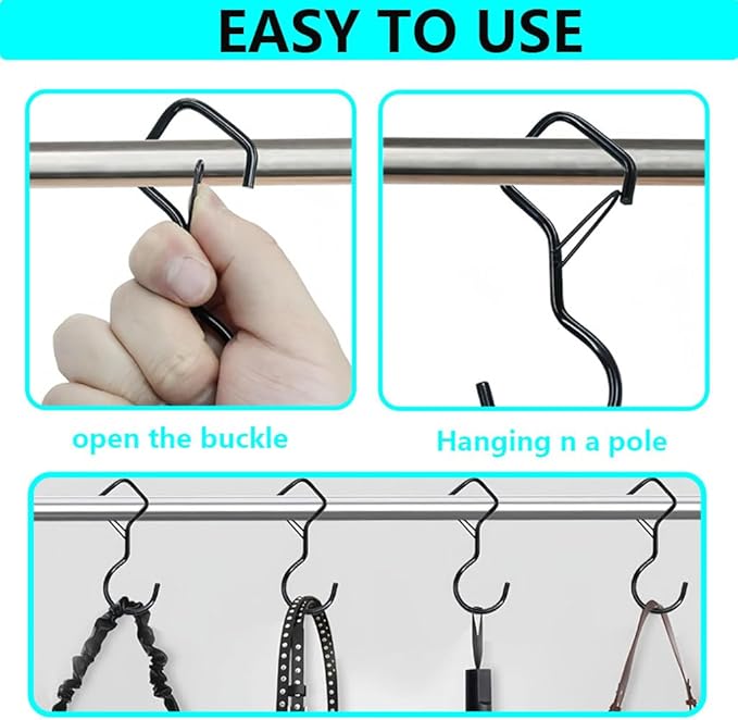 Keoferlon Diamond Hooks Anti-Drop 12 Pack S Utility Hooks Black Closet Hanging Clips Hanger for Shelves Purse Backpack
