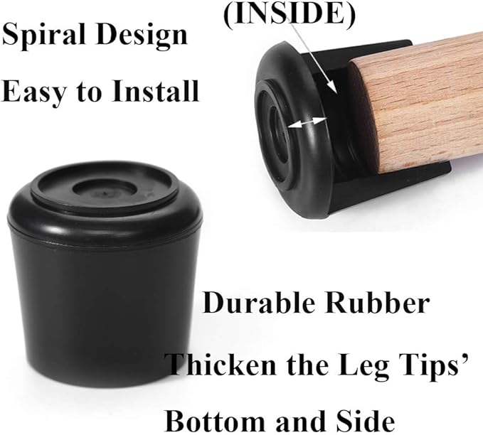 Furnigear Chair Leg Tips Caps Non-Slip Rubber Leg Tips 7/8” Inner Diameter Chair Leg Floor Protectors Round Black, 64 Pack