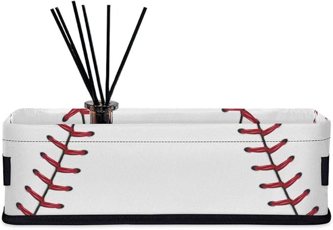 Baseball Lace Small Bathroom Baskets for Toilet,Foldable Toilet Paper Tank Basket Organizer for Towels Storage Decorative Open Storage Bins for Home,Closet,Containers,Cabinet