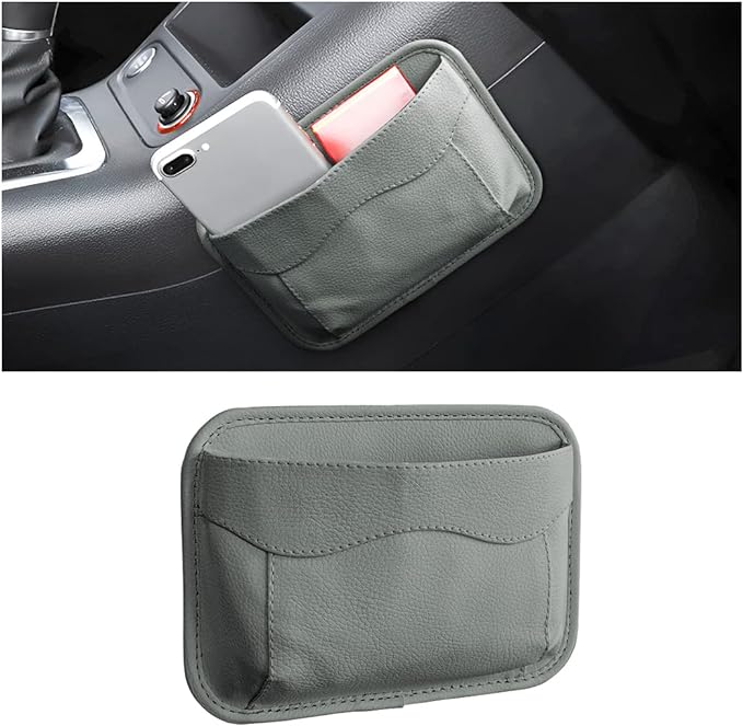 Moly Magnolia Car Seat Side Pocket Organizer, American Flag PU Leather Storage Bag, Pen Phone Holder Tray Pouch Seat Gap Filler, Interior Accessories for Auto Door Window Console (Gray)