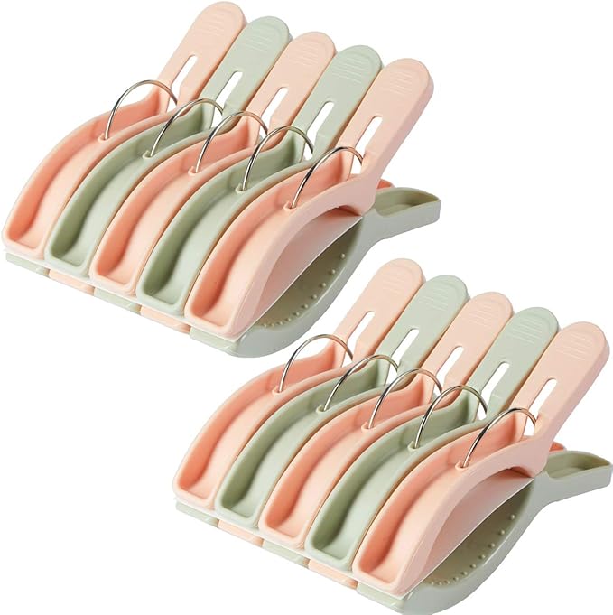 10 Pack Beach Towel Clips for Beach Chairs Jumbo Size Towel Clamps Lounge Pool Chairs on Cruise Chair Plastic Clothes Pegs Hanging Clip Clamps Large Items Cruise Vacation