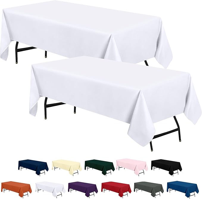 Utopia Kitchen Rectangle Table Cloth 2 Pack (60x102 Inches, White), Tablecloth Machine Washable, Polyester Table Cover for Dining, Buffet Parties, Picnics, Events, Weddings and Restaurants