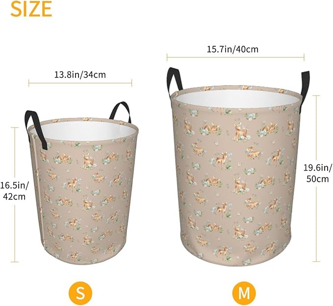 Watercolor Baby Deers Animal Round Laundry Hamper Storage Basket Toys Clothes Organizer Bin For Home Bathroom Bedroom Dorm Nursery, 62l