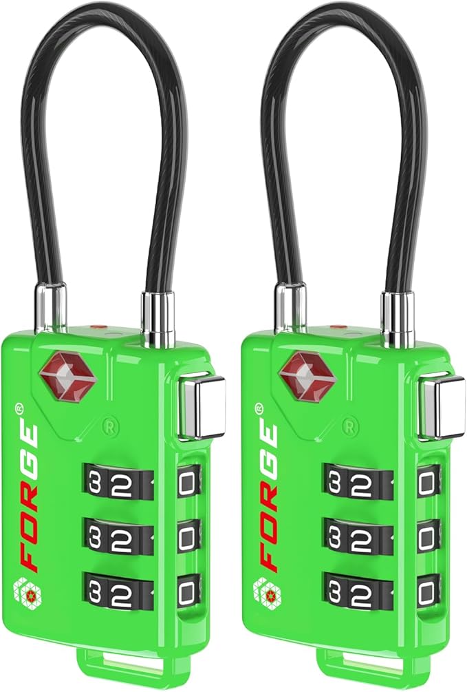 Forge TSA Approved Luggage Locks, Resettable Combination with Alloy Body (Green 2 Locks)