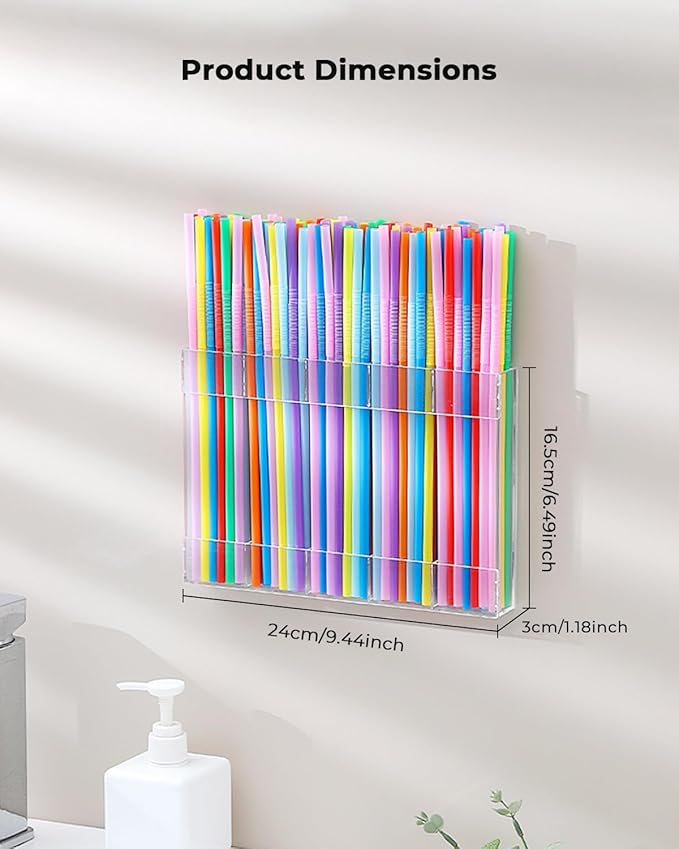 Straw Holder, Straws Organizer, Kitchen Counterware Storage Rack, Features Strong Adhesive Double-Sided Tape, Suitable for Countertops and Cabinets (Transparent)