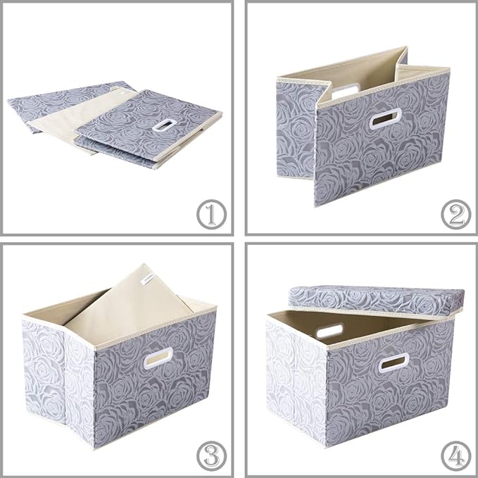 PRANDOM Collapsible Storage Cubes with Lids, Fabric Decorative Storage Bins Boxes Organizer Containers Baskets with Cover Handles for Bedroom Closet Living Room, 14.9x9.8x9.8 Inch, 3 Pack