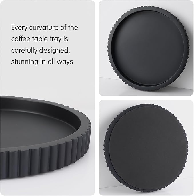 Round Concrete Decorative Tray for Coffee Table Decoration 12" Black Table Centerpieces Decorative Ottoman Tray for Serve Home Decoration Accent Bandejas Decorativas Gift