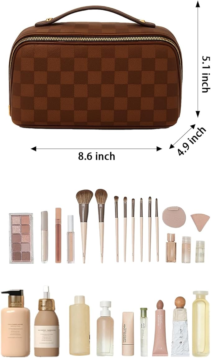 Travel Makeup Bag,Large Capacity Cosmetic Bags for Women,Waterproof Portable Pouch Open Flat Toiletry Bag Pattern Makeup Bag