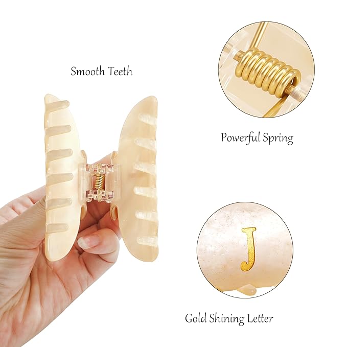 CWJCYTNSN 2 PCS Hair Claw Clips for Women Hair Clips Glitter Letter Claw Clips Non-slip Elegant Initial Hair Claw Clip for Thick Thin Hair, Letter J