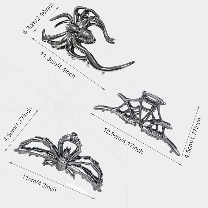 3 Pieces Large Metal Spider Net Hand Hair Claw Clips for Women and Girls Thick Long Hair, Nonslip Skeleton Spooky Barrette Headband Hair Styling Accessories for Halloween Christmas Gifts