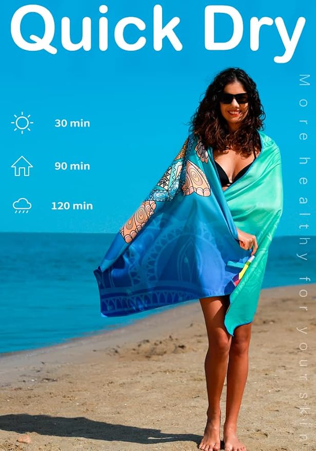 Widdonen Microfiber Lightweight Thin Beach Towel Sand Free Quick Dry Absorbent Compact Towels for Swimming Pool Camping Beach Accessories Large Easy Pack Travel Things for Vacation Essentials Gift