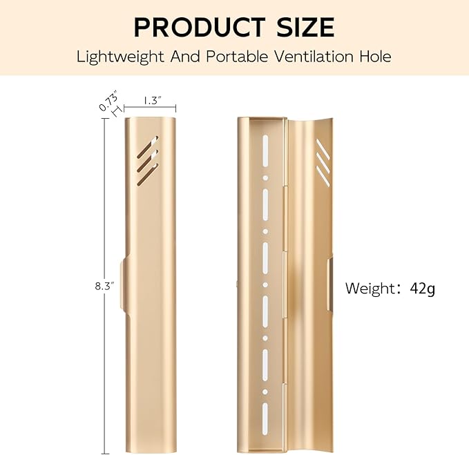 Travel Toothbrush Case, Portable Toothbrush Holder, Durable Aluminum Toothbrush Storage Box, Small Breathable Manual Toothbrush Container for Traveling, School, Camping, Business Trip - Gold