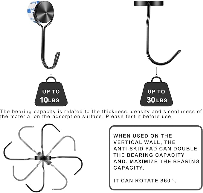 Magnetic Hooks 30LBS 2026 Cruise Ship Essentials Heavy Duty Magnet Hook for Cruise Cabins Strong Swivel Magnets with Hook for Hanging Refrigerator Classroom Home Kitchen Grill 8 Pack-Black