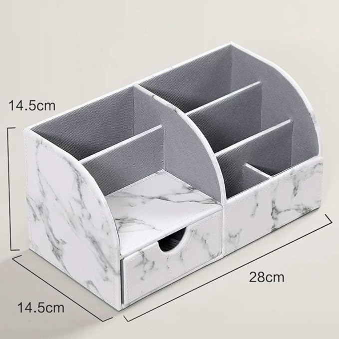UnionBasic Desk Organizer, Multi-functional Leather Desktop Office Organizer, Pen Holder - Business Card/Pen/Pencil/Mobile Phone/Stationery Holder Storage Box, Marble White