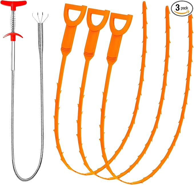 Drain Clog Remover, 25inch Drain Snake Hair Remover(3pcs), Hair Catcher Drain Auger Cleaner Tool Set For Toilet, Kitchen Sink, Bathroom Tub, Sewer
