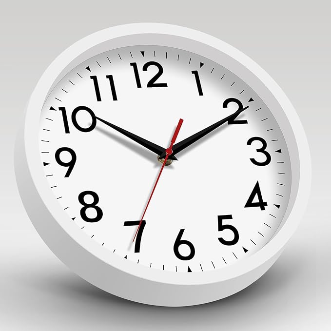 Wall Clock Modern Battery Operated 10 Inch Simple Silent Non-Ticking Analog Decorative for Kitchen Bathroom Bedroom Office Living Room School Classroom (White)