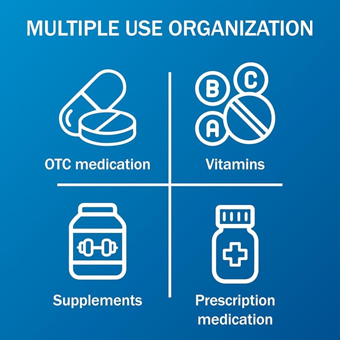 Amazon Basic Care Weekly (7-Day) Pill Organizer, Vitamin Planner, and Medicine Box, Medium Compartments, Blue (Pack of 2)