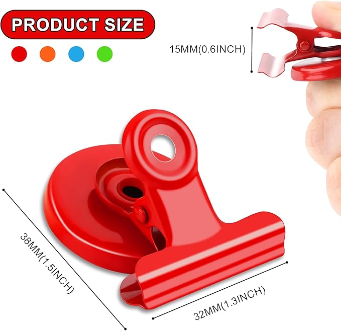 24 Pack Magnetic Clips Fridge Magnets Whiteboard Magnets, Magnet Clips for Teacher Supplies, Colorful Refrigerator Magnets for Photo Displays Memo Note