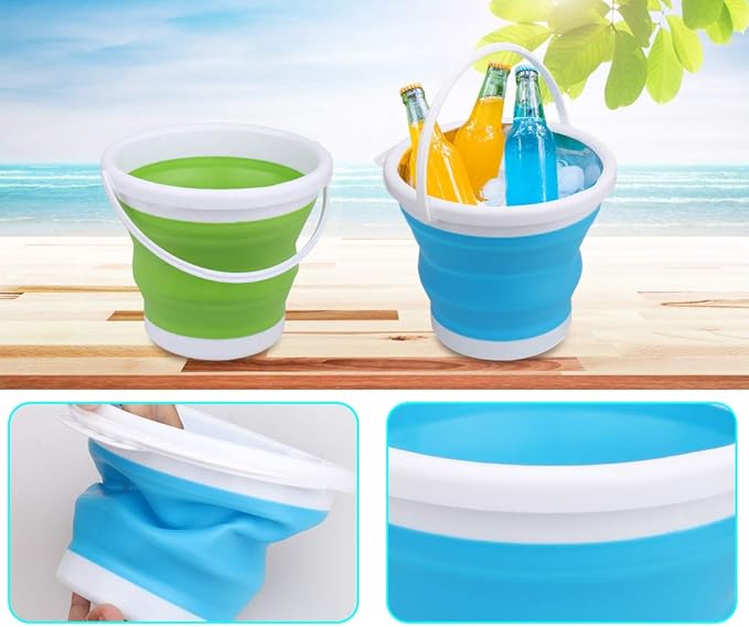 3L Jumbo Foldable Buckets, Sand Beach Toy Silicon Pails for Kids Adults, Collapisible Water Buckets Sandbox Kit Tool Multi Use for Outdoor, Cleaning Washing, Camping, Traveling, Towels, Picnic 3 Pack