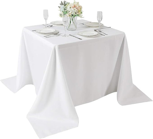 Cupuamon Square Tablecloth 90x90 Inch, Washable Polyester Fabric Tablecloth for Wedding, Party, Dining, Banquet Decoration (90x90, White)