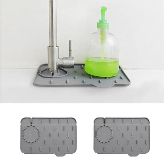 2-Pack Bytelive Silicone Sink Mat, Mini Sink Splash Guard and Soap Sponge Holder for Kitchen Countertop Protect with Self Draining Design (8.3" x 5.7", 2-Pack Gray)