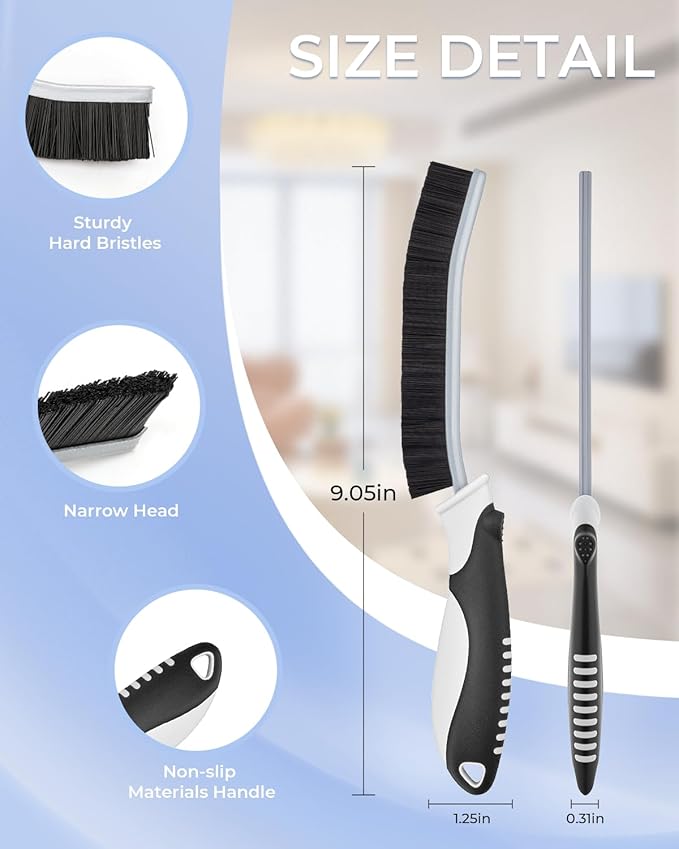Cleangor Crevice Cleaning Brushes, Scrub Brush for Hard-to-Reach Small Spaces, Home Essentials, Cleaning Supplies, Cleaning Tools for Household Use, Bathroom, Shower, Kitchen, Toilet, Window (3, Black)