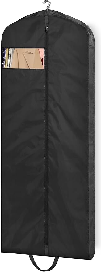 MISSLO 65" Gusseted Hanging Garment Bags for Travel Long Dress Cover Water Resistant Sturdy Fabric Dress Bags for Gowns Long Closet Clothes Protectors, Black