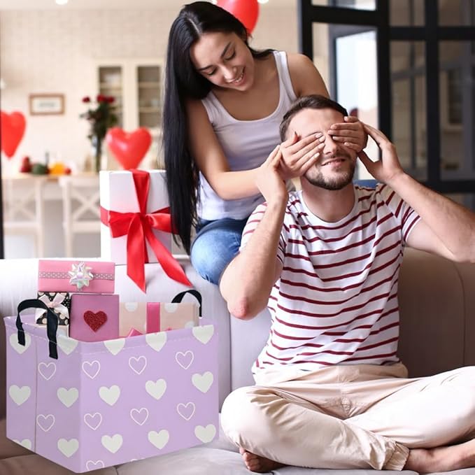 Rectangular Purple heart,Valentine's Day Gift Basket,nursery basket,Pink girls gift baskets,kids toy storage Bin, Love Heart Room Decor for Home,Shelf Baskets(Purple heart)