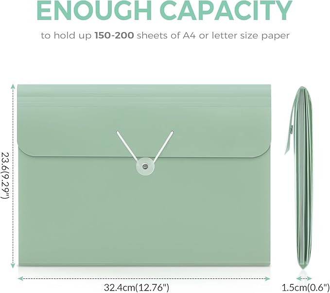 SKYDUE Accordion File Organizer, Expanding File Folder with 7 Pockets, Portable Receipt Paper Bill Document Organizer, Letter/A4 Size Filing Folder School Office Supplies, TurquoiseGreen