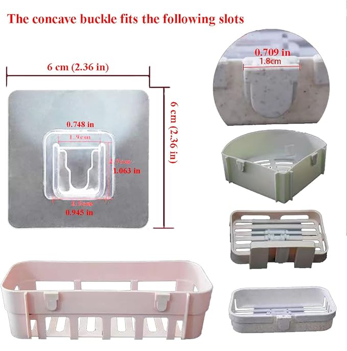 12 PCS Wall Mounted Replacement Sticky pads for Kitchen Bathroom Shower Caddy Organizer Rack Holder Nail Free Adhesive Hooks (Concave Shape)