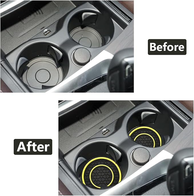Car Cup Coaster Universal Automotive Waterproof Non-Slip Cup Holders Sift-Proof Spill Holder Car Interior Accessories 2 Pack Black & Yellow
