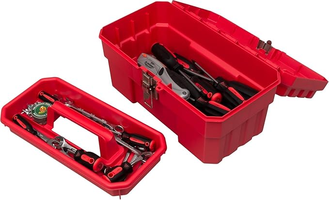 Akro-Mils 14-Inch Plastic Toolbox with Removable Tray, Steel Latch & Padlock Eye, Heavy Duty Tool Box for Tools, Crafts, First Aid & Hobby Supplies, 14" x 8" x 8", Made in USA, 6-Pack, Red (09514)