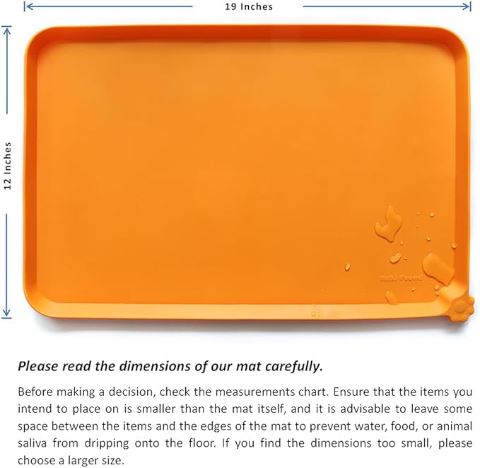 Hoki Found Silicone Non-Slip Pet Feeding Mats - Bowl Placemat - Waterproof Dog Cat Food Mats - Orange