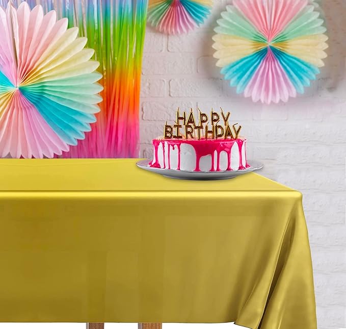 DecorRack 6 Rectangular Tablecloths BPA-Free Plastic, 54 x 108 inch, Dining Table Cloth, Rectangle Table Cover for Parties, Picnic, Camping and Outdoor, Disposable or Reusable, Gold (6 Pack)