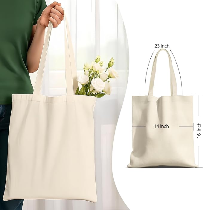 2 Pack Available Premium Canvas Reusable Tote Gift Bags, Made of Natural Canvas with Handle, Work, DIY, Shopping