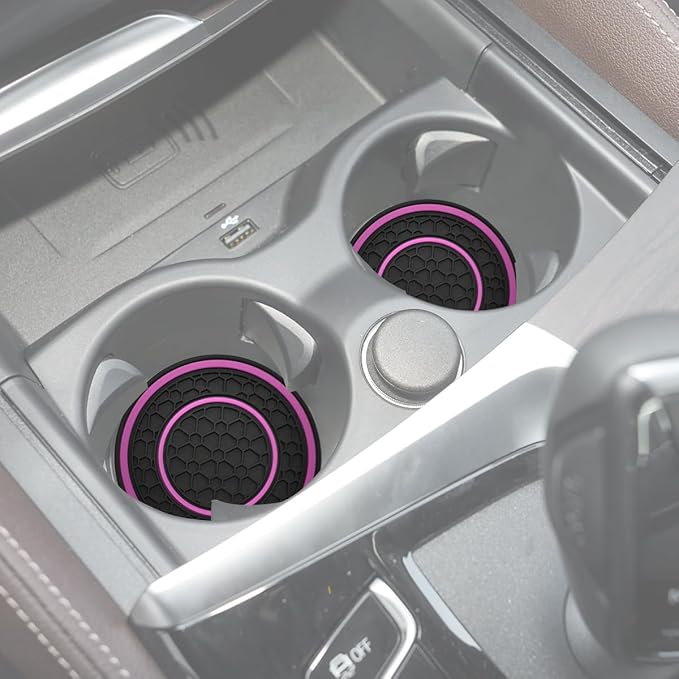 Car Cup Coaster Universal Automotive Waterproof Non-Slip Cup Holders Sift-Proof Spill Holder Car Interior Accessories 4 Pack Black & Purple