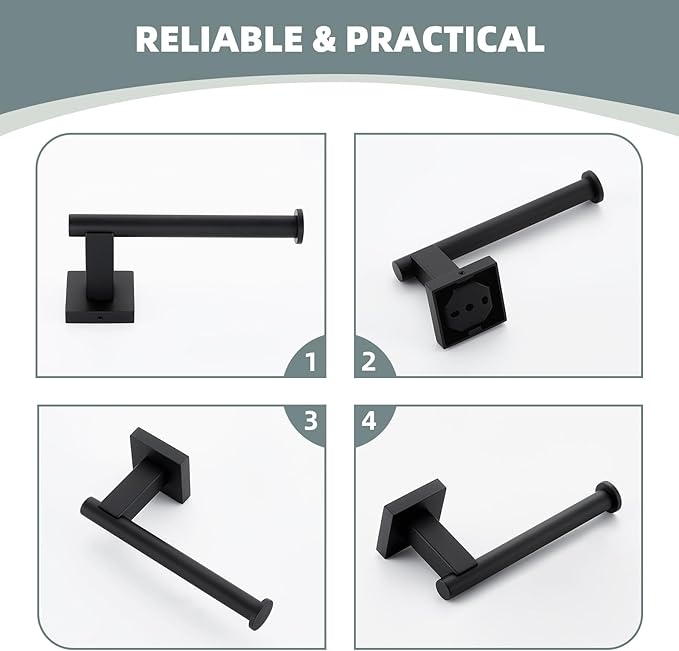 Suyar Matte Black Toilet Paper Holder Wall Mount, SUS 304 Stainless Steel Toilet Roll TP Holder for Bathroom