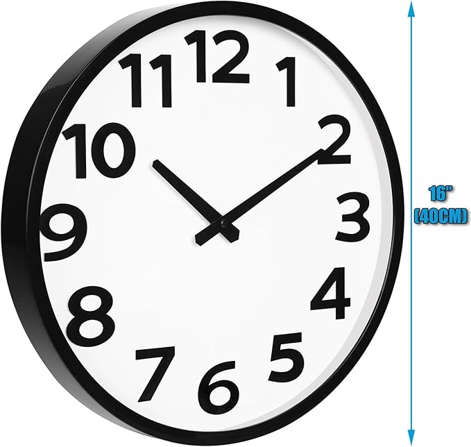 Modern Silent Wall Clock 16 Inch – Large Easy-to-Read Numbers, Battery Operated Non-Ticking Analog Clock for Living Room, Kitchen, Office - Minimalist Round Decor