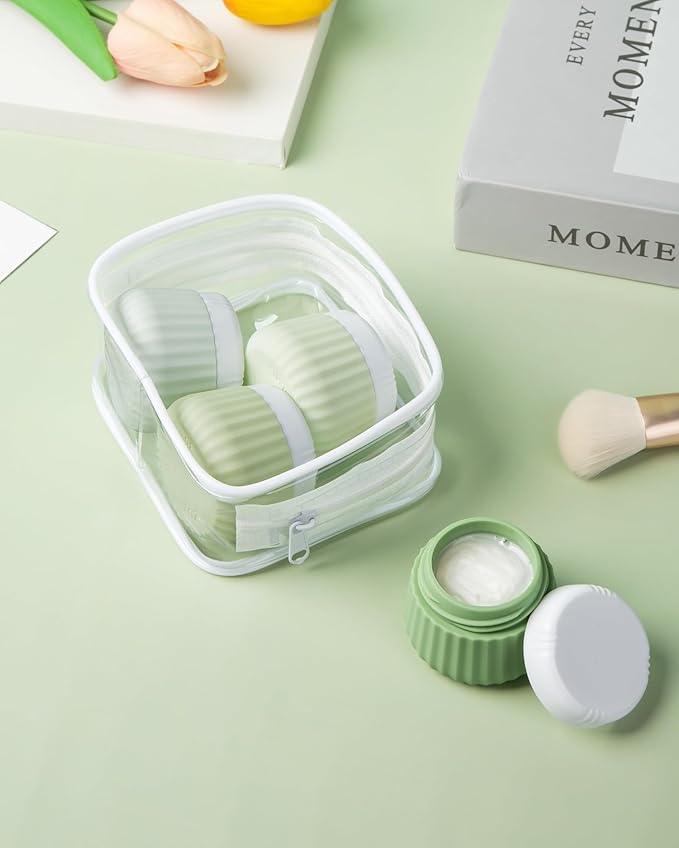 Travel Containers for Toiletries 4 Pack, TSA Approved Travel Size Toiletries, With Clear Bag Leak Proof Silicone Jars, Cream Jars, Carrying Small Items