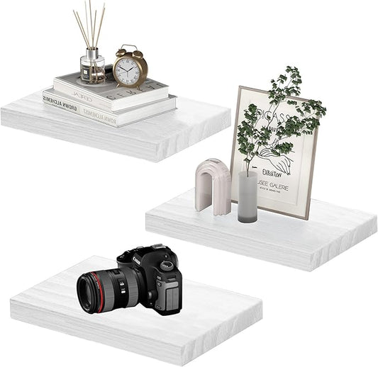 Small Floating Shelves for Wall - 12 x 9 Inch White Shelves for Bedroom, Living Room, Bathroom, Kitchen, Office Decor Set of 3